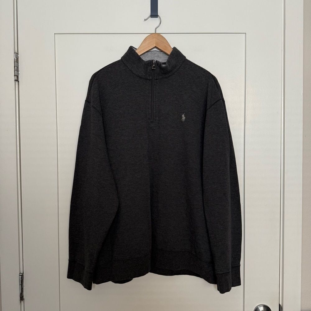 Polo Ralph Lauren Sweater Mens Sz XXL Gray Performance 1/4 Zip Mock Neck Preppy